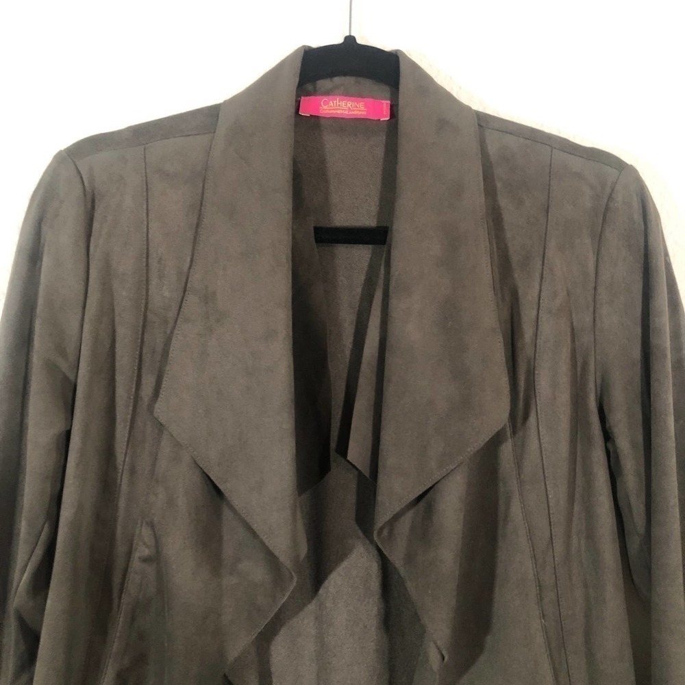Catherine Malandrino Olive Green Faux Suede Cascade Open Front Jacket Petite S - Picture 3 of 12